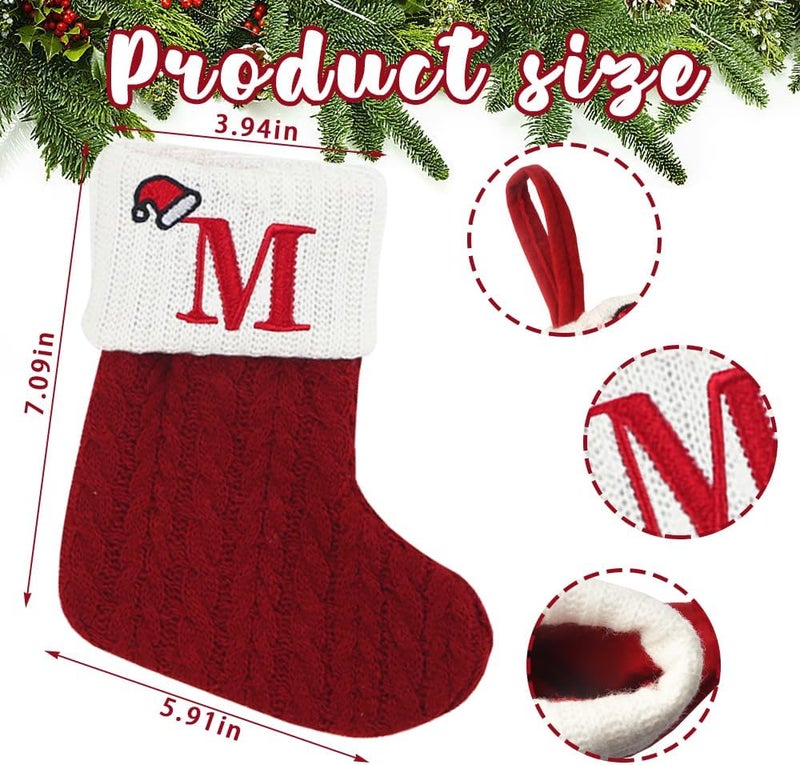 Threetols Christmas Stockings with Initial, Small Embroidered Letter Knit Red White Christmas Stocking Letter Monogram Hanging Xmas Stockings for Family Christmas Tree Fireplace Decoration (M) - Image 1